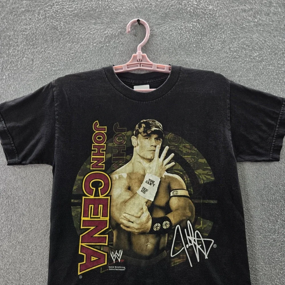 VINTAGE WWE By Hybrid‎ Boy  Shirt MEDIUM Black Graphic John Cena Short Sleeve